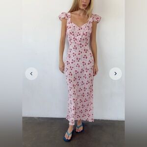 Ciao Lucia Aurora Geranium Print Silk Midi Dress *NWT*